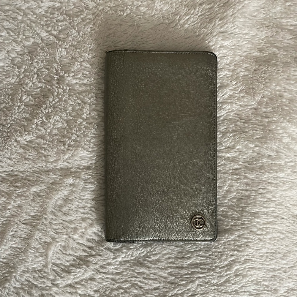 Chanel Coco Mark Silver Metallic Bifold Wallet